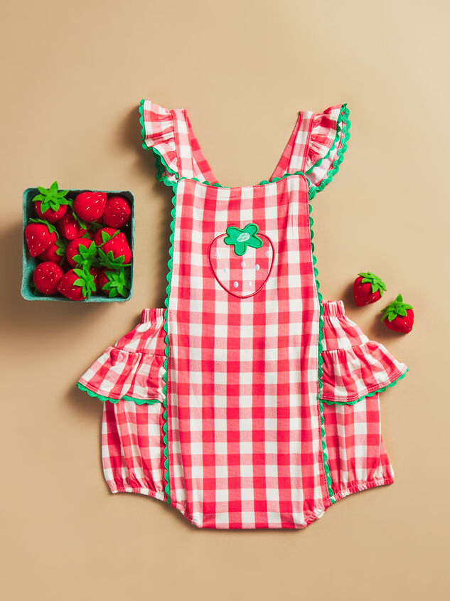 Millie Gingham Strawberry Bubble Detail 2 - TULLABEE