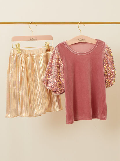 Kyra Youth Sequin Top and Pleated Skirt - TULLABEE
