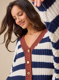 Leah Striped Cable Knit Cardigan - TULLABEE