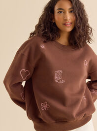 Cowgirl Icons Embroidered Mama Sweatshirt Detail 2 - TULLABEE