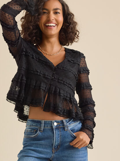 Wrennie Ruffle Mesh Top - TULLABEE
