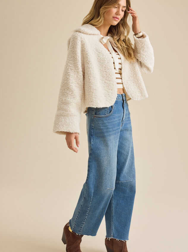 Clara Satin Tie Fur Jacket Detail 4 - TULLABEE