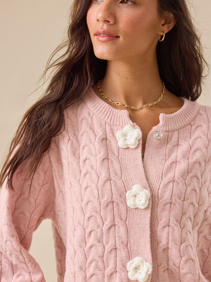 Rose Cable Knit Flower Cardigan - TULLABEE
