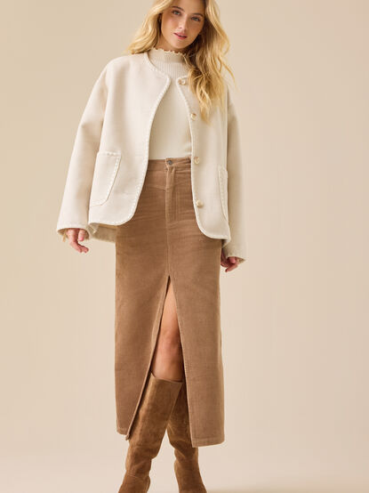 Gabrielle Corduroy Midi Slit Skirt - TULLABEE