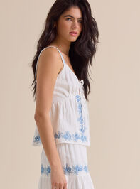 Addy Tie Front Embroidered Tank Detail 4 - TULLABEE