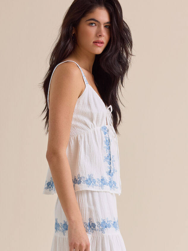 Addy Tie Front Embroidered Tank Detail 4 - TULLABEE