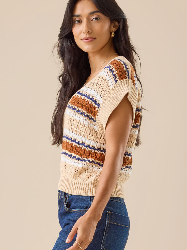 Velma Striped V-Neck Vest Detail 3 - TULLABEE