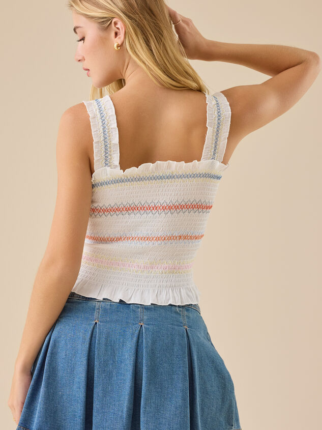 Nubia Embroidered Smocked Top Detail 3 - TULLABEE
