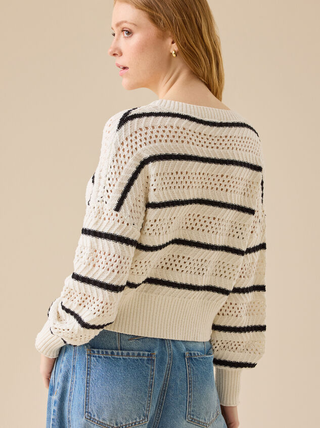 Larkin Open Weave Striped Cardigan Detail 3 - TULLABEE