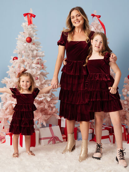 Adela Tiered Velvet Toddler Dress - TULLABEE