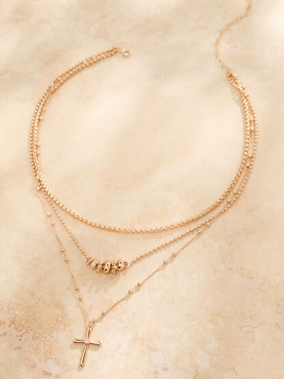 Layered Box Chain Cross Necklace - TULLABEE
