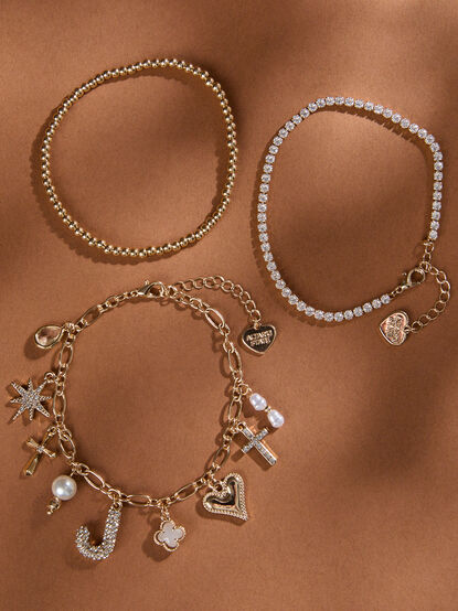 Bubble Monogram Charm Bracelet Set - J - TULLABEE