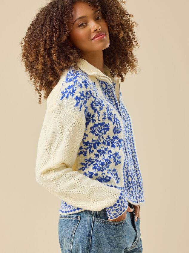 Kiley Fair Isle Zip Up Sweater Detail 6 - TULLABEE
