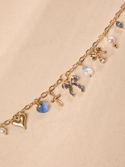 Blue Bow Charm Dangle Bracelet - TULLABEE