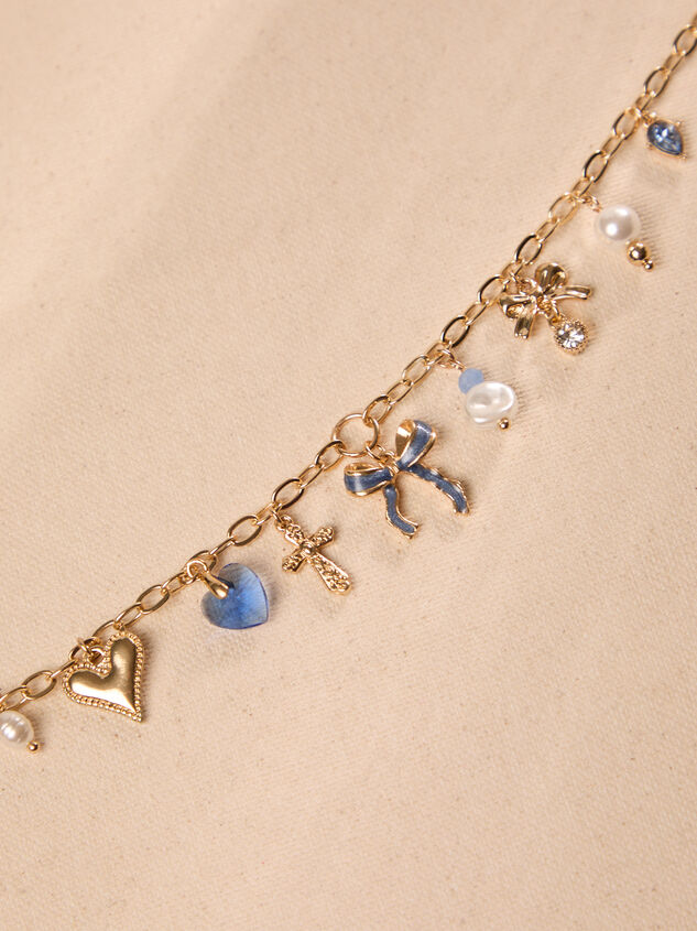 Blue Bow Charm Dangle Bracelet Detail 2 - TULLABEE