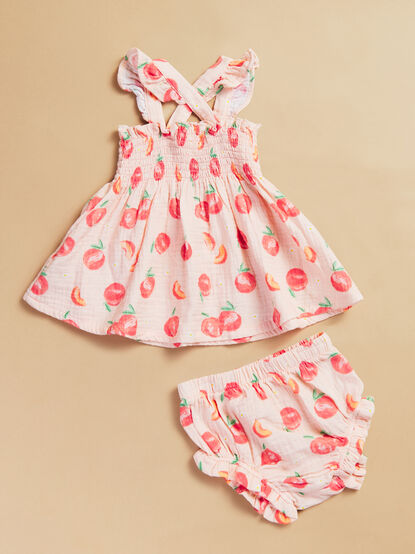 Ellen Peach Smocked Dress and Bloomer Set - TULLABEE