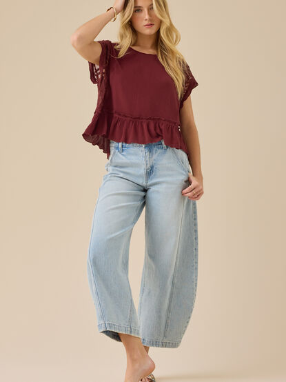 Micah Lace Inset Peplum Top - TULLABEE