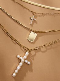 Cross and Dog Tag Gold Layered Necklace Detail 2 - TULLABEE
