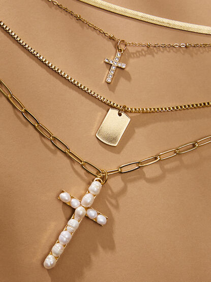 Cross and Dog Tag Gold Layered Necklace - TULLABEE