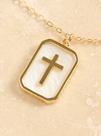 18K Cross Charm Tag Necklace Detail 2 - TULLABEE