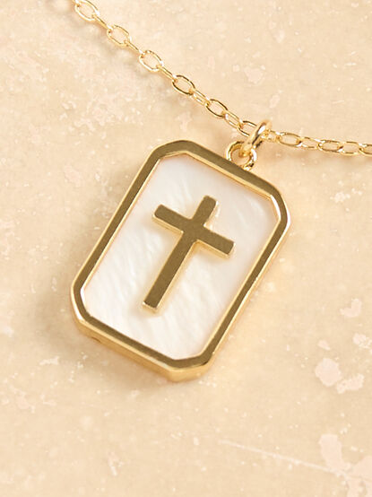 18K Cross Charm Tag Necklace - TULLABEE