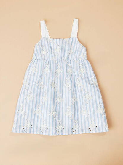 Serena Stripe Floral Embroidered Dress - TULLABEE