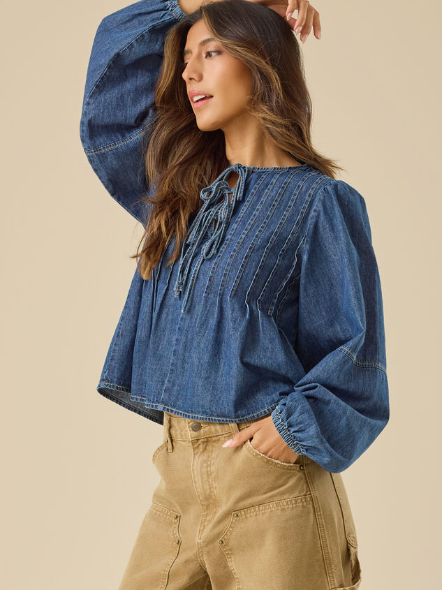 Mia Pleated Denim Top Detail 4 - TULLABEE