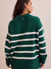 Cozy Compass Striped Collared Pullover Detail 5 - TULLABEE