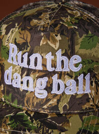 Run The Dang Ball Camo Trucker Hat Detail 2 - TULLABEE