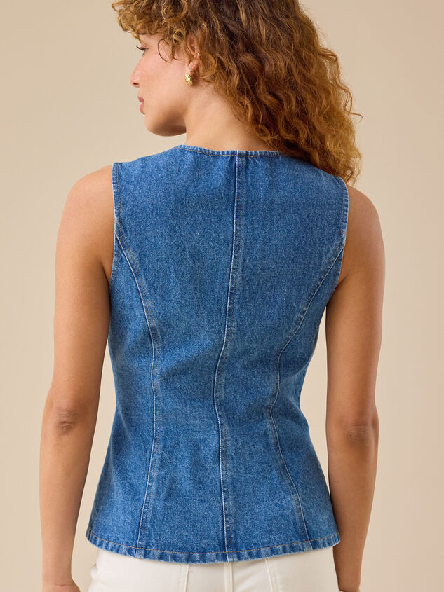 Daisy Button Up Denim Vest Detail 5 - TULLABEE