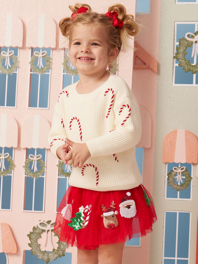 Candy Cane Knit Toddler Sweater Detail 1 - TULLABEE