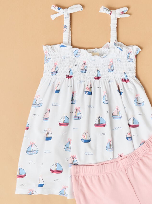 Bubble Sailboat Ruffle Top & Biker Shorts Set Detail 2 - TULLABEE