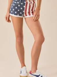 Mary American Flag Denim Shorts Detail 3 - TULLABEE
