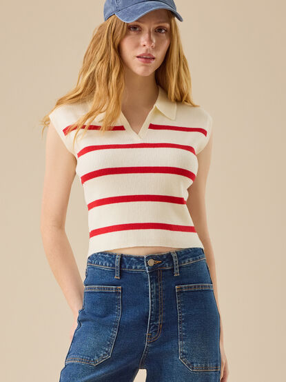 Norah Striped Knit Polo Top - TULLABEE