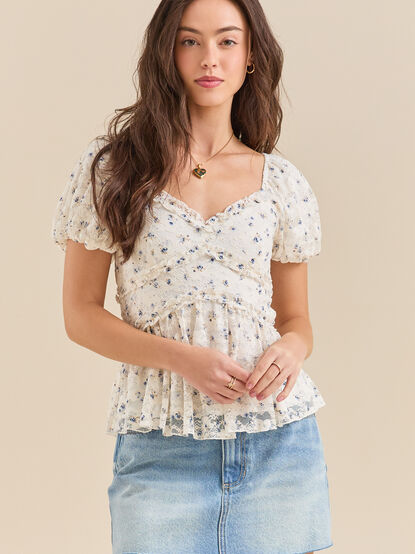 Rylie Printed Lace Babydoll Top - TULLABEE