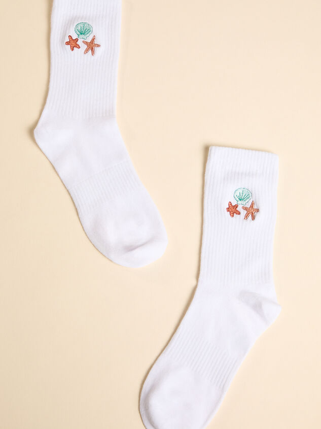 Embroidered Seashell Crew Sock - TULLABEE