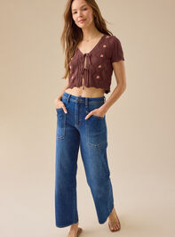 Bella Embroidered Tie Front Top Detail 2 - TULLABEE