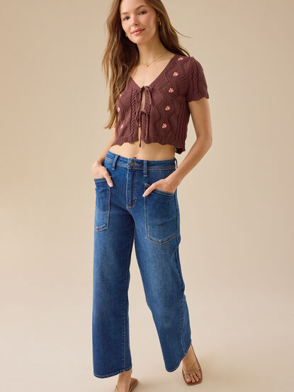 Bella Embroidered Tie Front Top - TULLABEE