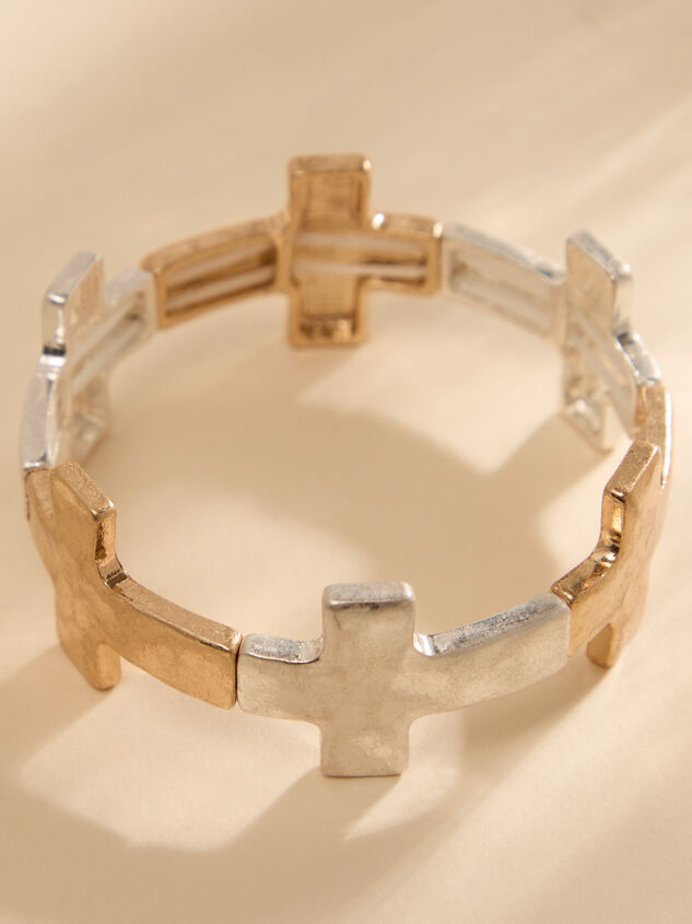 Hammered Cross Stretch Bracelet Detail 2 - TULLABEE