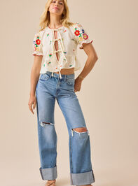 Rosalie Tie Front Embroidered Top Detail 4 - TULLABEE