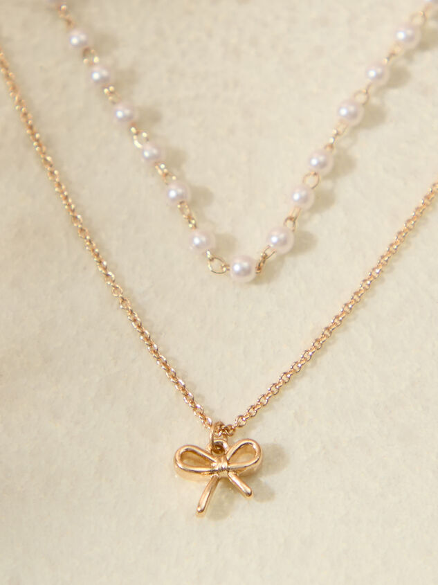 Bow Charm Pearl Layered Necklace - TULLABEE