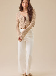 Lacey Crochet Tie Front Shrug Detail 2 - TULLABEE