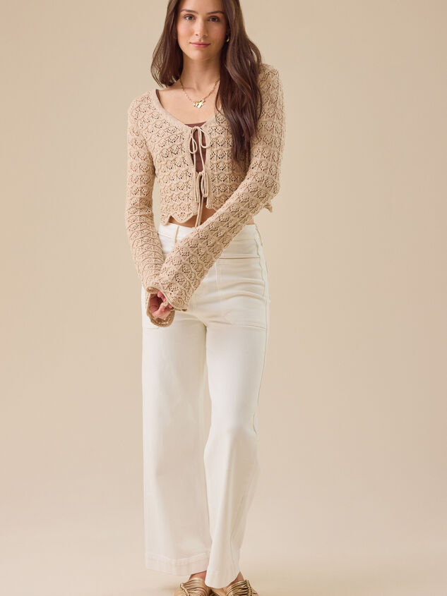 Lacey Crochet Tie Front Shrug Detail 2 - TULLABEE