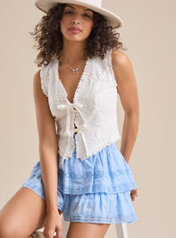 Alicia Embroidered Tie Front Woven Vest Detail 3 - TULLABEE