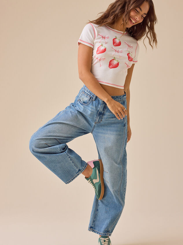 Bow and Strawberry Grid Graphic Tee Detail 3 - TULLABEE