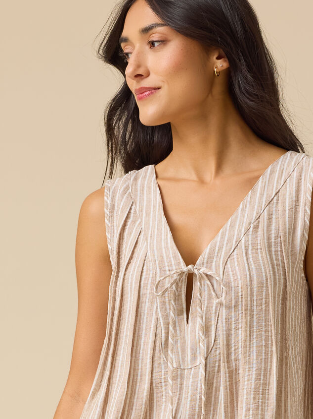 Evie Striped Linen Romper Detail 2 - TULLABEE