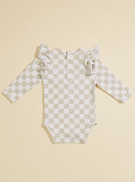 Jamie Checkered Ruffle Bodysuit Detail 2 - TULLABEE
