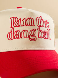 Run The Dang Ball Trucker Hat Detail 2 - TULLABEE