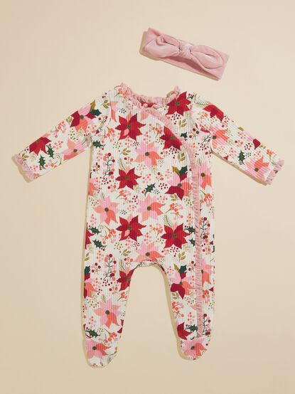 Poinsettia Ribbed Footie and Headband Set by MudPie - TULLABEE