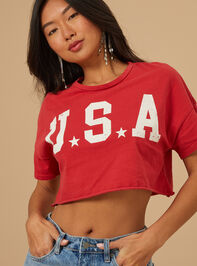 USA Cropped Graphic Tee Detail 2 - TULLABEE